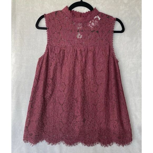 Charles Henry‎ Shirt Womens Size Small Burgundy Lace Feminine Romantic Coquette - Picture 1 of 7